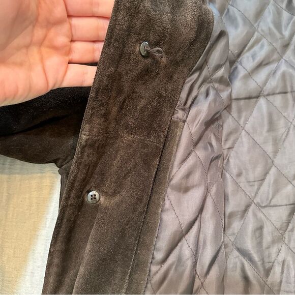 J. Crew Men's Suede Leather Jacket Medium Brown Quilted Lining Heavy Ranch - Picture 8 of 9